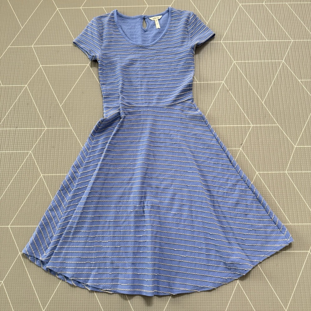 Matilda Jane‎ Women's S Exploration Dress Blue Striped Short Sleeve Scoop Neck